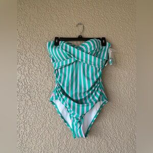 Draper James Green and Pink Striped Women’s Swim One Piece